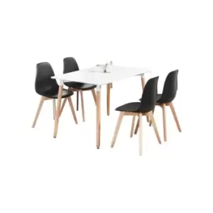 5 Pieces Life Interiors Rico Halo Dining Set - a Rectangular White Dining Table and Set of 4 Black Dining Chairs - Black