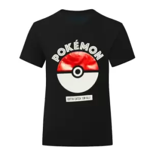 Pokemon Girls Catch Em All Pokeball T-Shirt (3-4 Years) (Black)