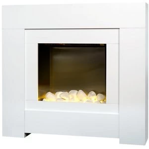 Adam Brooklyn Pure white Brushed stainless steel effect LED electric fire suite
