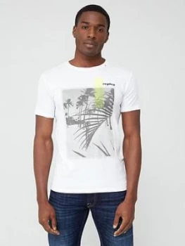Replay Beach Print Short Sleeve T-Shirt - White, Size XL, Men