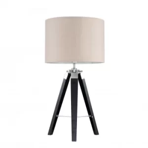 Clipper Black Wood and Chrome Table lamp with Beige Shade