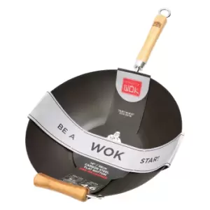 School of Wok by Dexam 14"/36cm Pre-Seasoned Carbon Steel Wok
