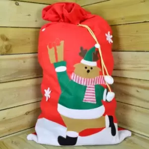 Koopman - Christmas Felt Gift Sack With Reindeer Design And Drawstring