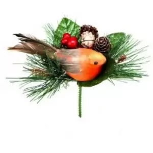Premier Robin With Pine Cone Pick Christmas Decoration (One Size) (Brown/Red/Green) - Brown/Red/Green