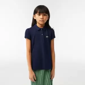Girls' Lacoste Scalloped Collar Mini Pique Polo Shirt Size 10 yrs Navy Blue