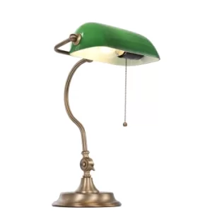 Belana Bankers Table Lamp Bronze Brushed, Glass Green Shiny