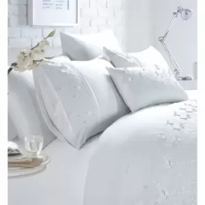 Belle Maison Papillion White Luxury Embroidered Butterfly Double Duvet Cover Set - White