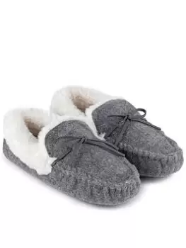 TOTES Felt Moccasin Slippers - Grey, Size 3-4, Women