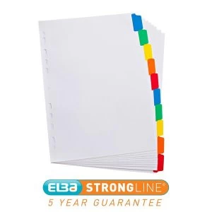 Elba A4 Strongline Reinforced Dividers Europunched 10 Part Coloured Mylar Tabs White Single