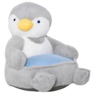 HOMCOM Kids Sofa Chair Children Plush Armchair Stuffed Cute Penguin Toy Support Seat Learning Baby Nest Sleeping Cushion Bed 59 x 50 x 59cm Grey