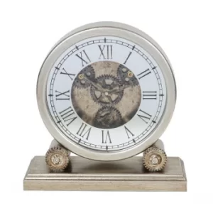 WILLIAM WIDDOP Silver Wooden Mantel Clock with Moving Cogs