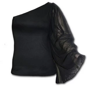 Gothic Elegance One Shoulder Bat Wing Womens Medium Long Sleeve Top - Black