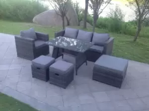 7 Seater Grey Lounge Rattan Sofa Set Dining Table Chair Foot Rest Garden Furniture Outdoor