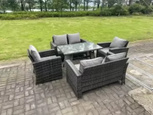 6 Seater Outdoor Dark Grey Mixed High Back Rattan Sofa Dining Table Set Garden Furniture