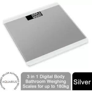 Aquarius 3in1 Digital Bathroom Scales with Step-On Technology, Max 180kg, Silver