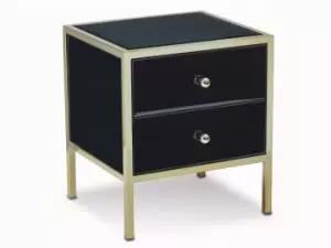 Birlea Fenwick Black Glass and Gold 2 Drawer Bedside Cabinet Assembled