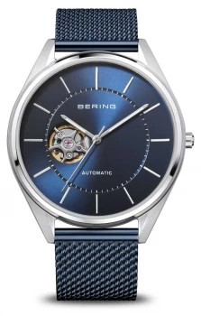 Bering Automatic Mens Polished/Brushed Silver Blue Watch