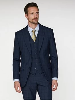 Jeff Banks Check Soho Suit Jacket In Modern Regular Fit - Blue Size 44, Length Short, Men