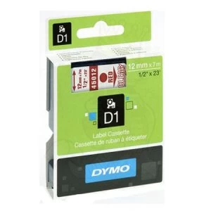Dymo 45012 Red On Clear Label Tape 12mm x 7m