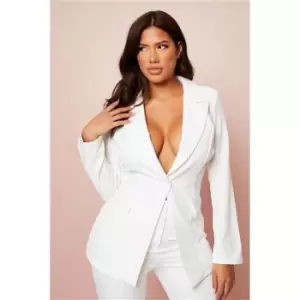 I Saw It First White Single Breasted Woven Fitted Blazer With Shoulder Pads - White