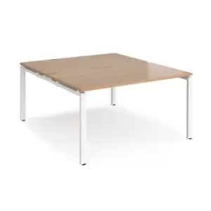 Bench Desk 2 Person Rectangular Desks 1400mm Beech Tops With White Frames 1600mm Depth Adapt