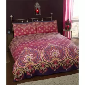 Traditional Ethnic King Duvet Quilt Cover & 2 Pillowcase Bedding Bed Set Pink & Purple
