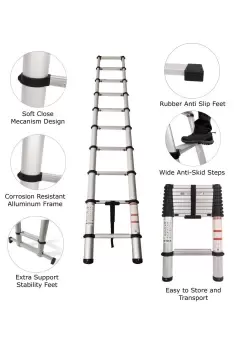 2m Extra Wide Telescopic Ladder With Soft Close Design