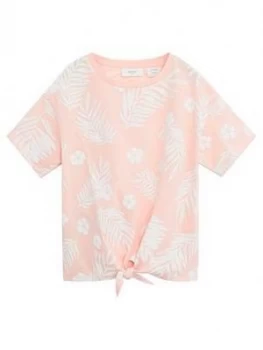 Mango Girls Tropical Print Tie Waist Tshirt - Light Pink
