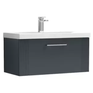 Deco Satin Anthracite 800mm Wall Hung Single Drawer Vanity Unit with 40mm Profile Basin - DPF1496A - Satin Anthracite - Nuie
