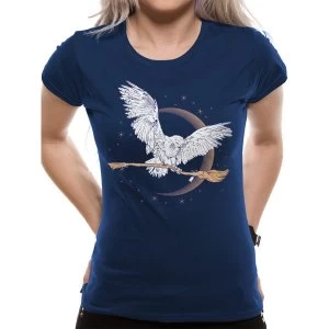Harry Potter - Hedwig Broom Womens X-Large T-Shirt - Blue