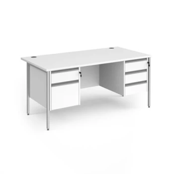 Office Desk Rectangular Desk 1600mm With Double Pedestal White Top With Silver Frame 800mm Depth Contract 25 CH16S23-S-WH