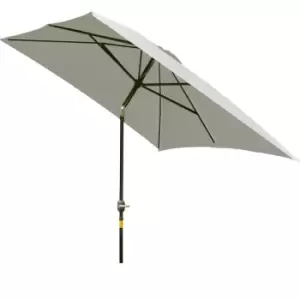 3x2m Patio Umbrella Canopy Parasol Garden with Aluminum Tilt Crank Rectangular Sun Shade Steel Cream White - Outsunny