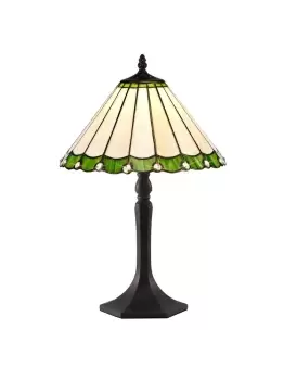 1 Light Octagonal Table Lamp E27 With 30cm Tiffany Shade, Green, Crystal, Aged Antique Brass