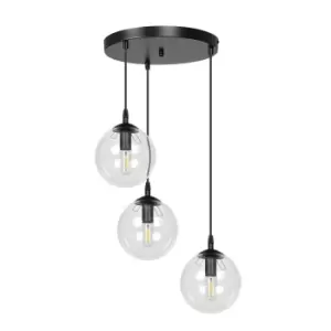 Cosmo Black Globe Cluster Pendant Ceiling Light with Clear Glass Shades, 3x E14