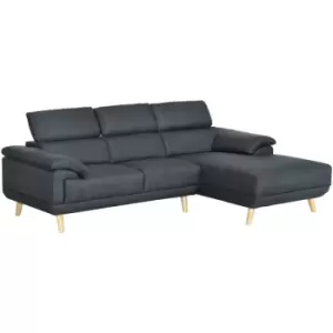 3 Seater l Shaped Sofa Settee Corner Sofas w/ Adjustable Headrest Dark Grey - Dark Grey