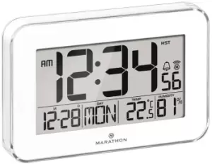 Marathon Clock Crystal Framed Atomic Wall Temperature & Humidty White