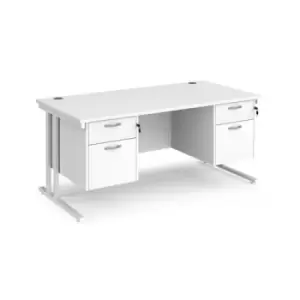 Office Desk Rectangular Desk 1600mm With Double Pedestal White Top With White Frame 800mm Depth Maestro 25 MC16P22WHWH