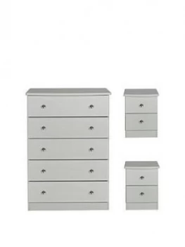 Swift Verve Ready Assembled 3 Piece Package - 5 Drawer Chest And 2 Bedside Chests