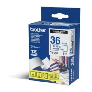 Brother TZE-263 P-touch Blue On White Tape 36mm x 8m