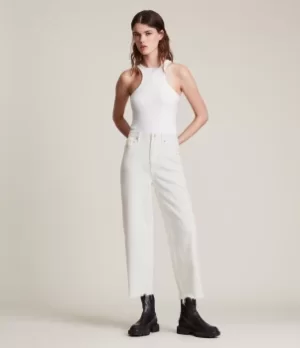 AllSaints Womens Jayce High-Rise Wide Leg Relaxed Jeans, White, Size: 28