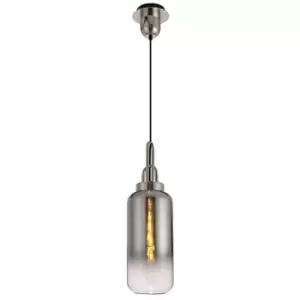 1 Light Ceiling Pendant E27 With 30cm Cylinder Glass, Polished Nickel, Matt Black, Smoked, Clear - Luminosa Lighting