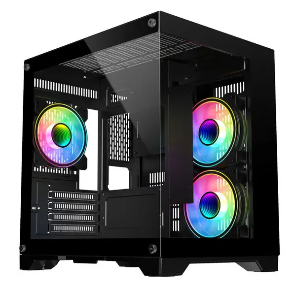 CiT Overseer mATX Dual Chamber ARGB Gaming PC Case w/ 3 Dual-Ring Infinity Fans