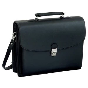 Alassio Forte Leather look Briefcase with Shoulder Strap Black