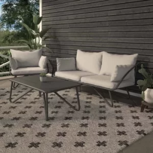 Teddi Outdoor Loveseat and Coffee Table with Rain Covers, Grey