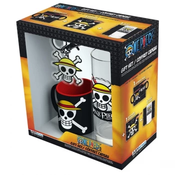 One Piece - Glass 29cl + Keyring + Mini Mug "Skull Luffy