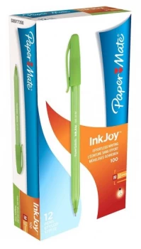Paper Mate InkJoy 100 CAP Ball Pen Med Tip Light Green PK12