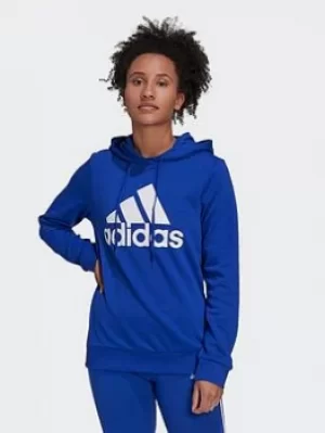 adidas Essentials Relaxed Logo Hoodie, Blue/White, Size XL, Women