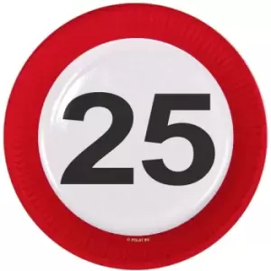 25th Birthday Traffic Sign Paper Plates (Pack Of 8)