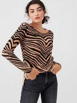 Oasis Neutral Tiger Perfect Crew Jumper - Brown, Size L, Women