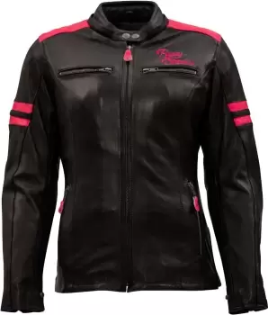 Rusty Stitches Joyce Ladies Motorcycle Leather Jacket, black-pink, Size 44 for Women, black-pink, Size 44 for Women